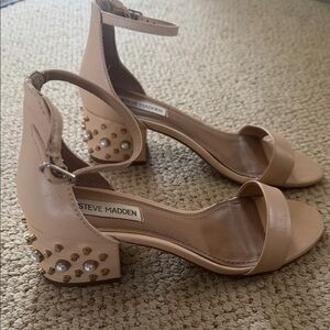 Steve Madden Nude Block Heels with Gold Studs